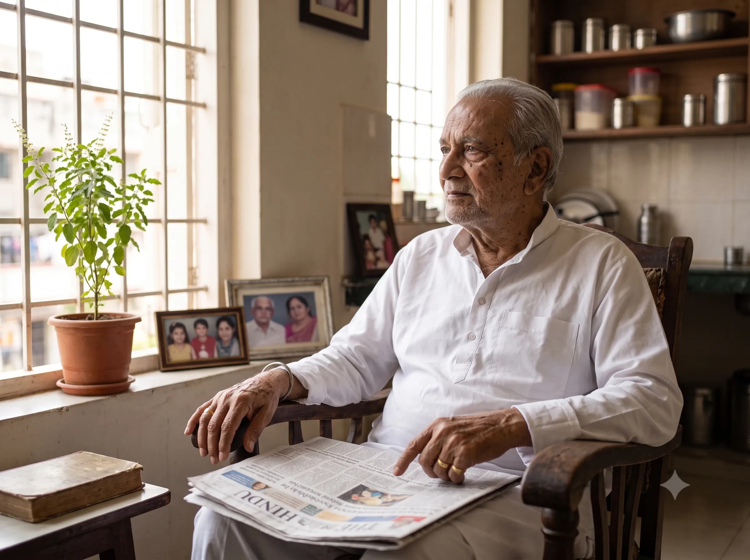Thoughtful senior grandfather with memory loss needs