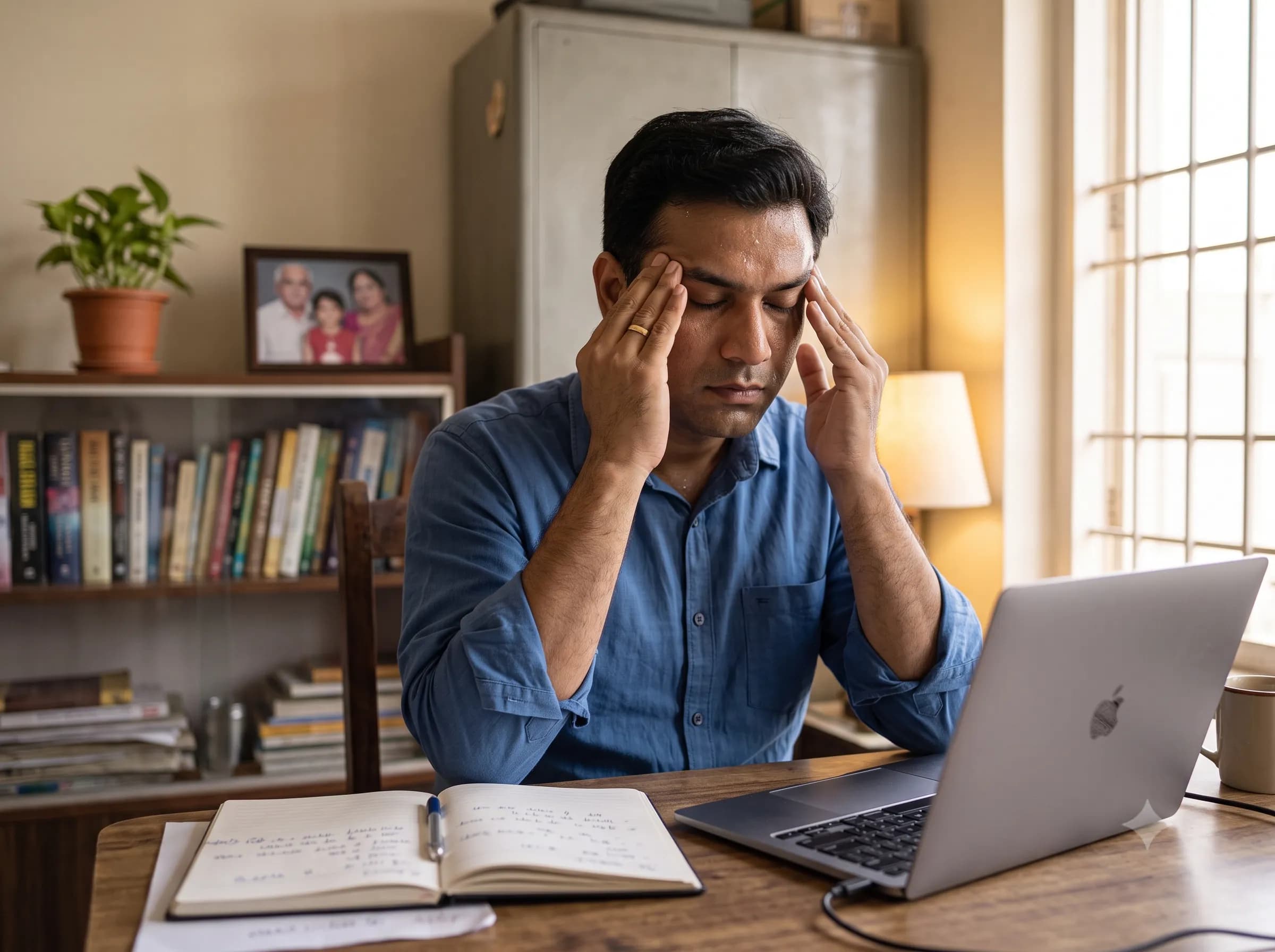 Stressed working professional husband