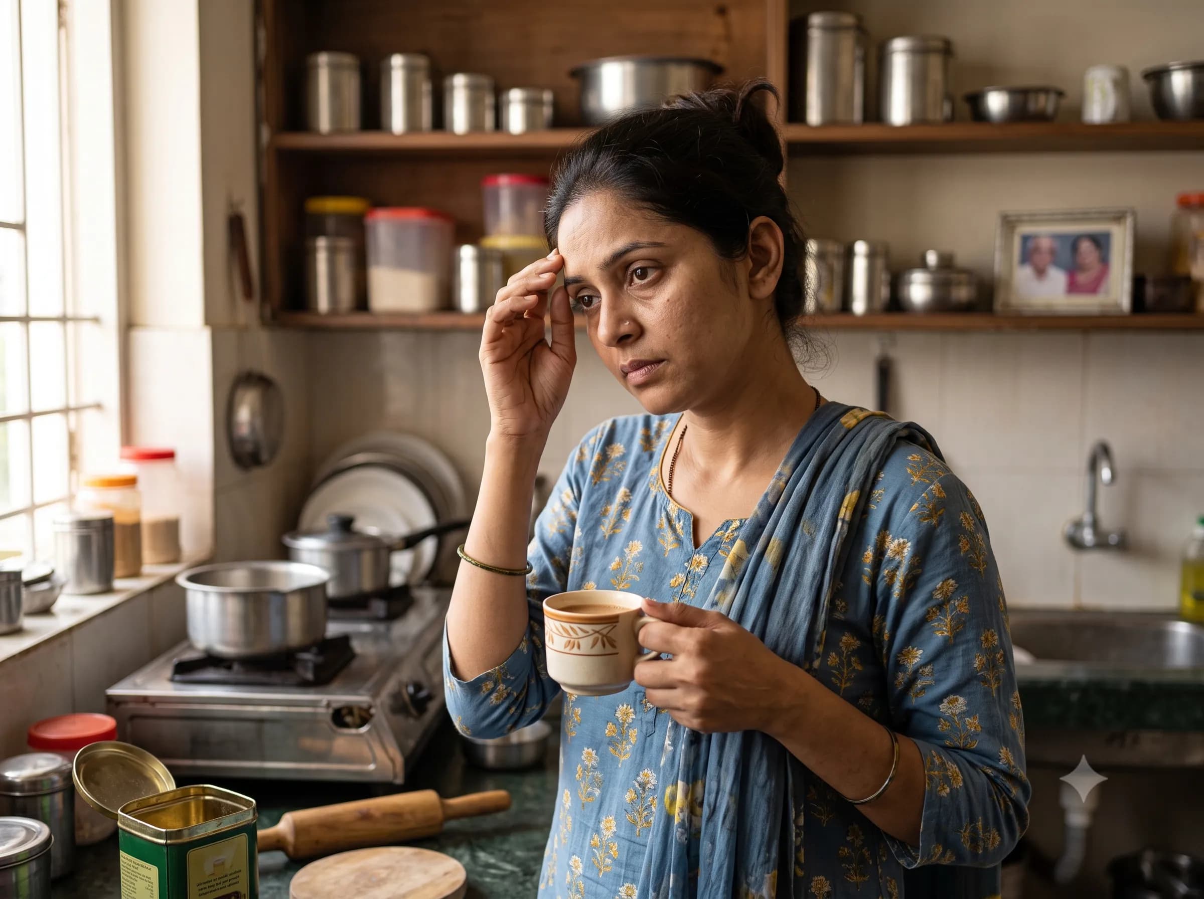 Stressed homemaker lady facing brain fog